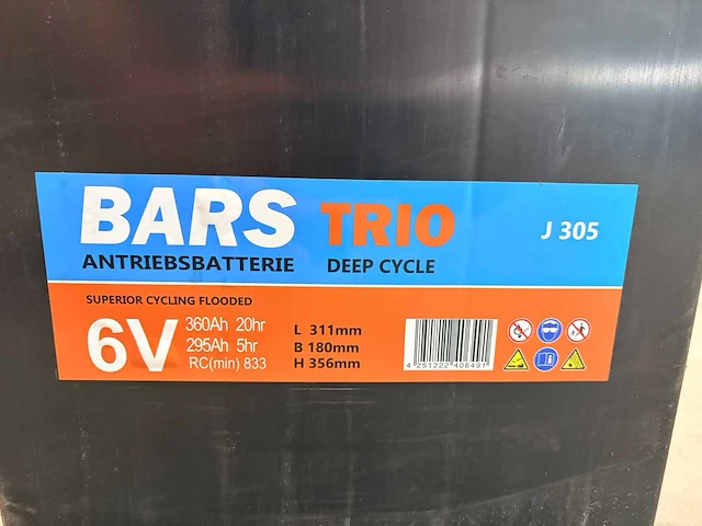 8x bars trio j305 6v 360ah deep-cycle hoogwerkeraccu’s – nieuw - afbeelding 2 van  4