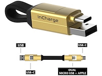 8x laad+datakabel 6-in-1 sleutelhanger 9cm incharge, goud - afbeelding 4 van  4