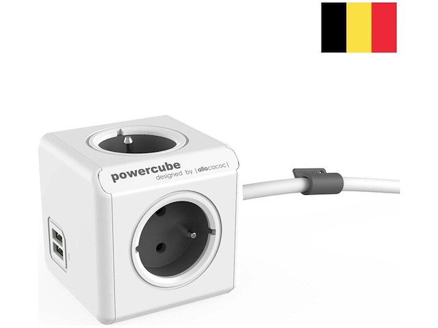 8x powercube extended duo usb type e designnest, wit grijs, met aardepin - afbeelding 1 van  3