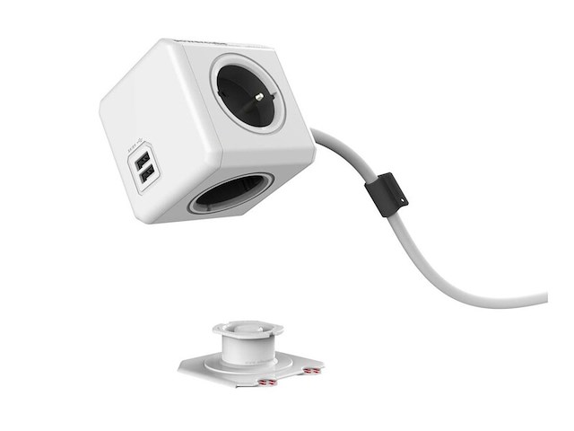 8x powercube extended duo usb type e designnest, wit grijs, met aardepin - afbeelding 2 van  3