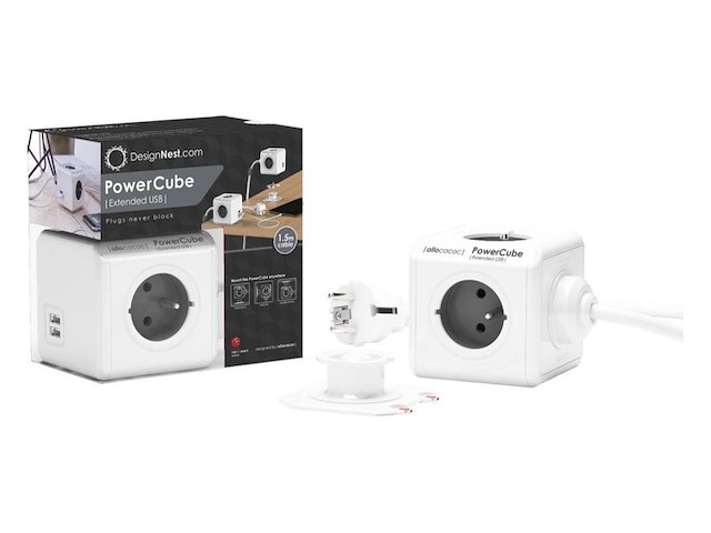 8x powercube extended duo usb type e designnest, wit grijs, met aardepin - afbeelding 3 van  3