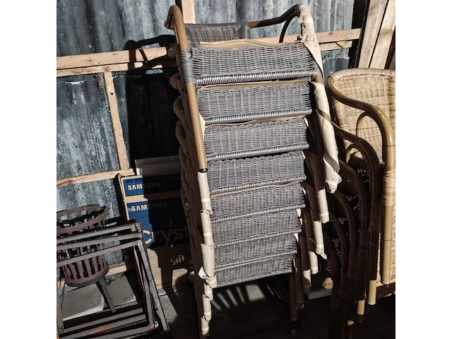 8x terras stoelen met trolley, donker bruin - afbeelding 1 van  1