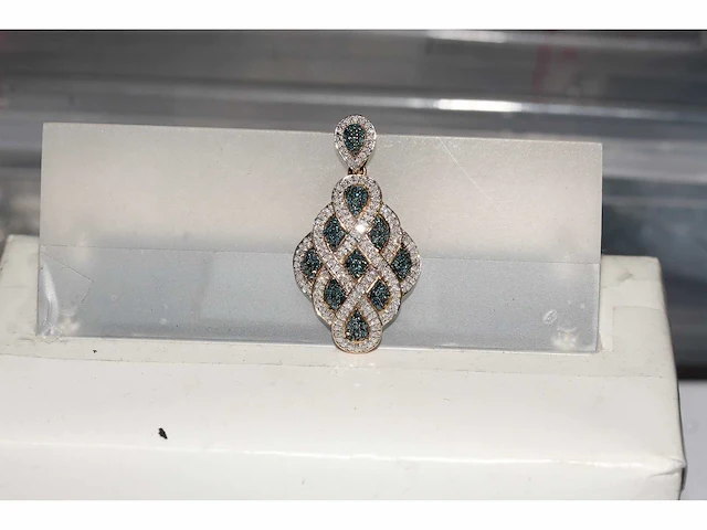 9 kt geelgouden hanger met natuurlijke diamant en behandelde blauwe diamanten - afbeelding 4 van  7
