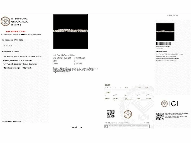 950 platina & 18 karaat witgouden armband met 10,30 ct. diamant - afbeelding 2 van  8