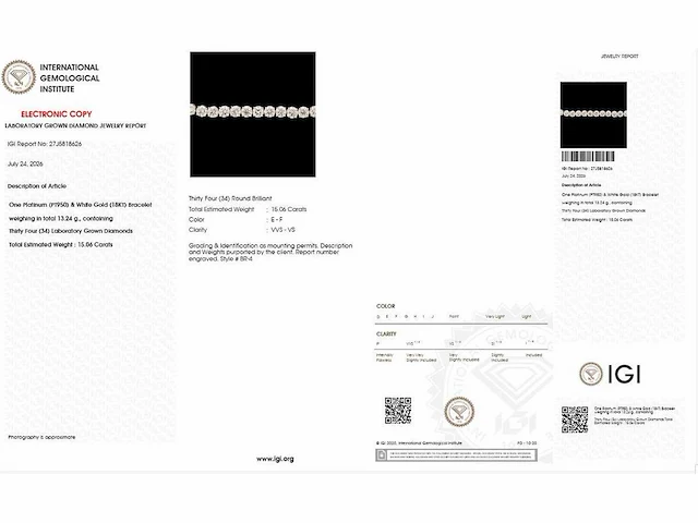 950 platina & 18 karaat witgouden armband met 15,06 ct. diamant - afbeelding 3 van  10