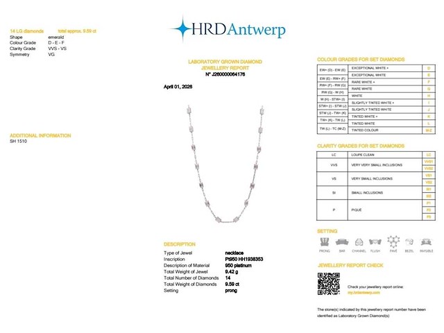 950 platina halsketting met 9,59 karaat diamant - afbeelding 2 van  7