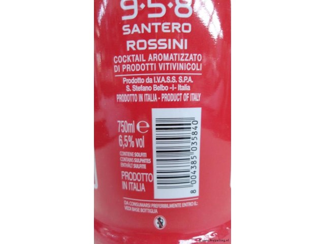 958 santero rossini - 750 ml - winkelverkoopprijs € 7.95 - afbeelding 3 van  3