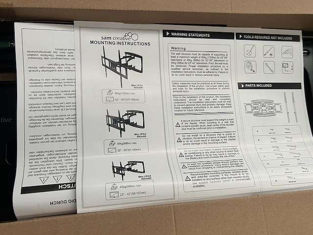 9x tv wandbeugel 42-65" flexibel 43-520 mm sam creative, braea000004 - afbeelding 4 van  5