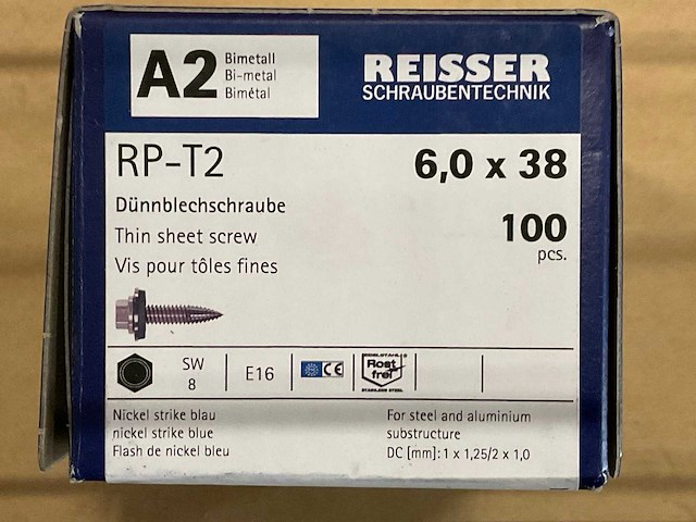 A2 bimetaal zelftappende plaatschroeven rp-t2 6,0x38 mm (200000x) - afbeelding 1 van  1