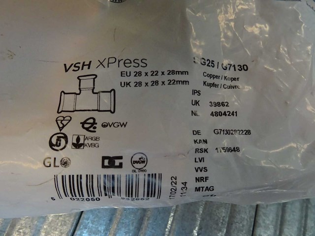 Aalberts - vsh xpress - sg25/g7130 - t-stuk koppeling (37x) - afbeelding 1 van  1