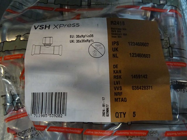 Aalberts - vsh xpress 35rp3/4x35 - r2418 - t-stuk koppeling (30x) - afbeelding 1 van  1