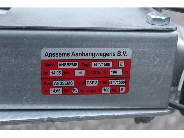 Aanhanger anssems gtv1500. maximaal 750 kg. bouwjaar 2007. bakafmeting 300 x 125 cm - afbeelding 6 van  6