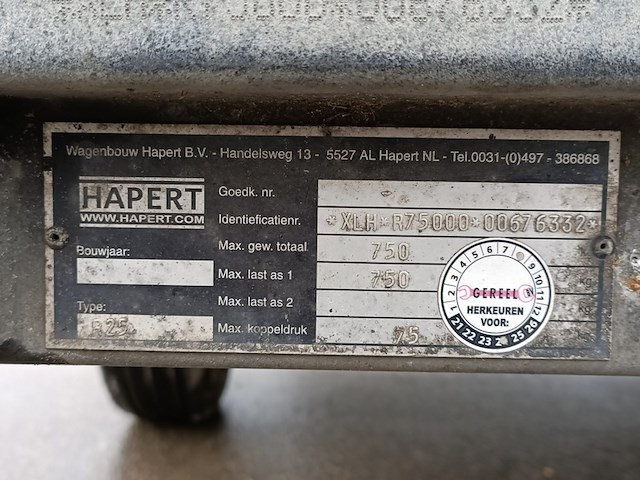 Aanhanger, hapert, r25 750kg - afbeelding 6 van  16