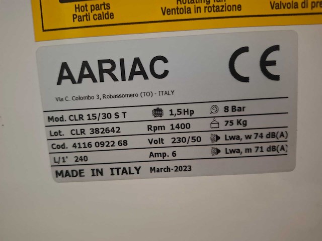 Aariac - 2023 - clr 15/30 s t - olievrije compressor - afbeelding 1 van  2