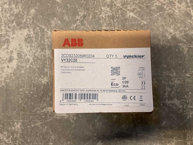 Abb - automatische zekering 2-polig 20a c-karakteristiek 3ka vy32c20 (10x) - afbeelding 4 van  4