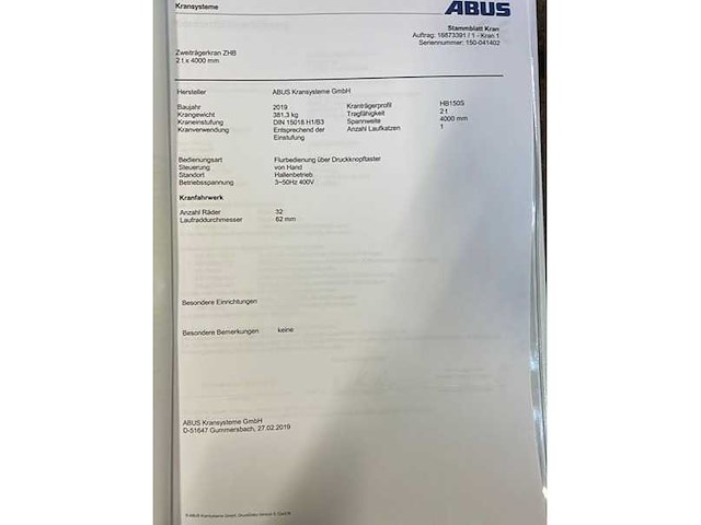 Abus - 2019 - hb crane system - bovenloophalkraan - afbeelding 10 van  31