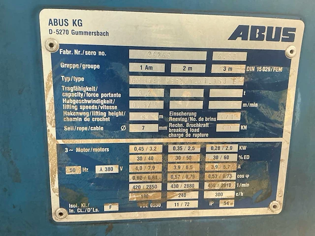 Abus elektrische staaldraadtakel met elektrische loopkat, 3.200 kg, 6 m, 380 v - afbeelding 3 van  12