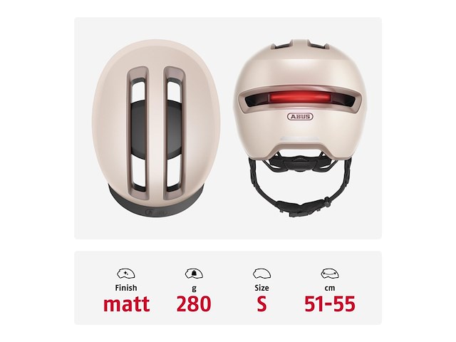 Abus urbanhelm hudy magnetisch oplaadbaar led achterlicht & magneetsluiting beige s - afbeelding 2 van  6