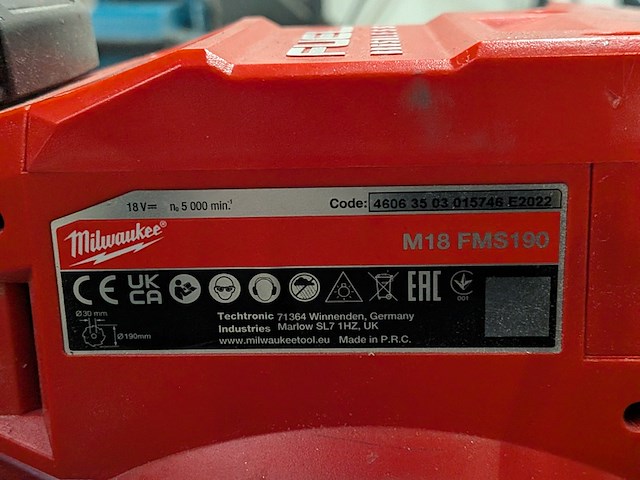 Accu afkortzaag milwaukee, m18 fms190, bouwjaar 2022 - afbeelding 8 van  11