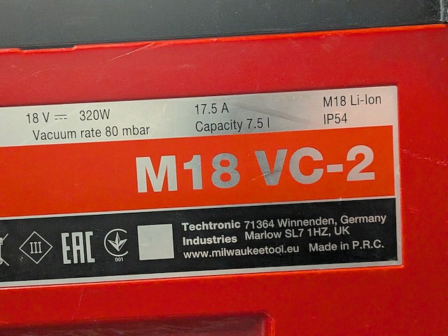 Accu bouwstofzuiger milwaukee, m18 vc-2, bouwjaar 2023 - afbeelding 4 van  9