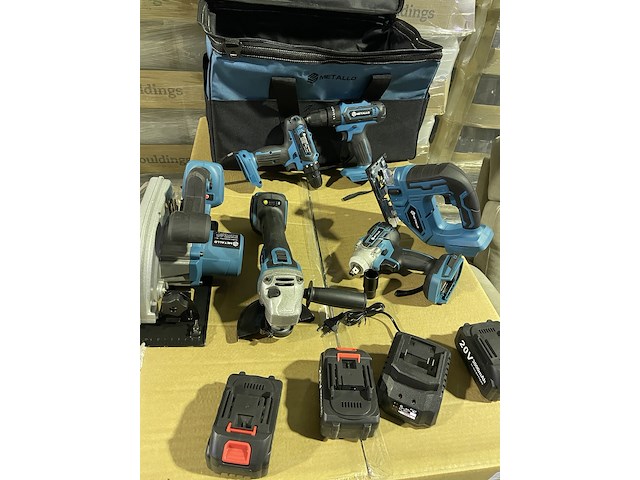 Accu gereedschapset, metallo, complete set inclusief draagtas, blauw - afbeelding 2 van  3