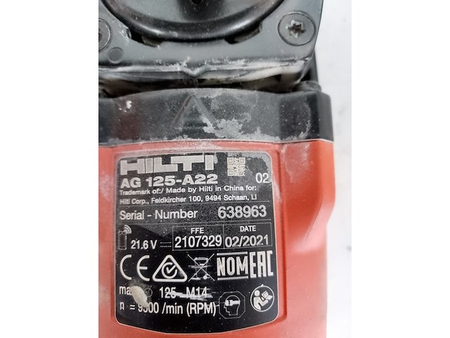 Accu haakse slijper 125mm, hilti, ag 125-a22, 2021 - afbeelding 5 van  10