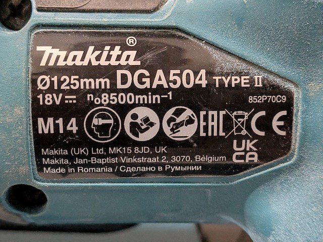 Accu haakse slijper, makita, dga504 - afbeelding 6 van  9
