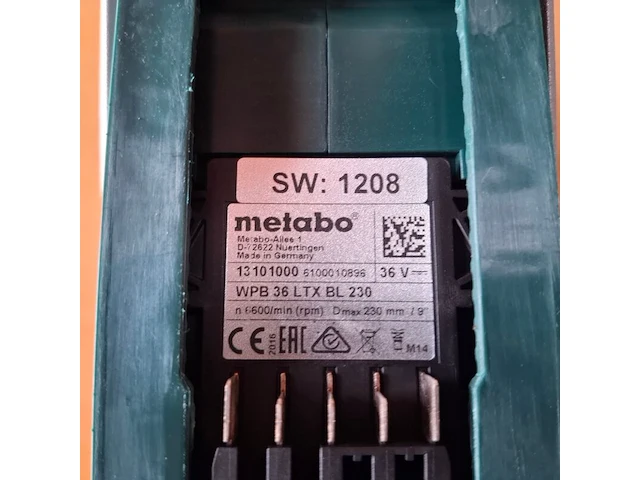 Accu haakse slijper metabo, wpb 36 ltx bl230, bouwjaar 2016 - afbeelding 6 van  8
