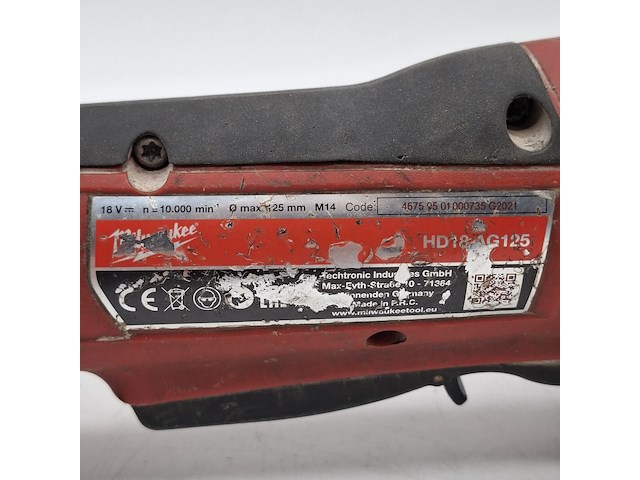 Accu haakse slijper, milwaukee, hd18ag125, 2021 - afbeelding 5 van  8