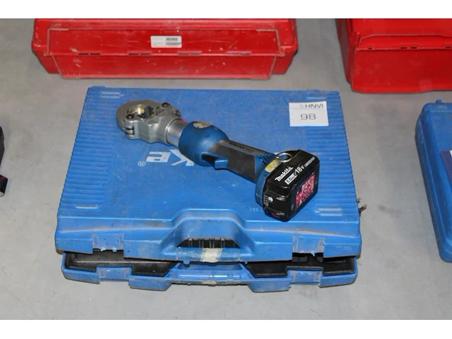 Accu perstang klauke mini plus 60/22-l met makita accu en lader in koffer met diverse koppen - afbeelding 1 van  2