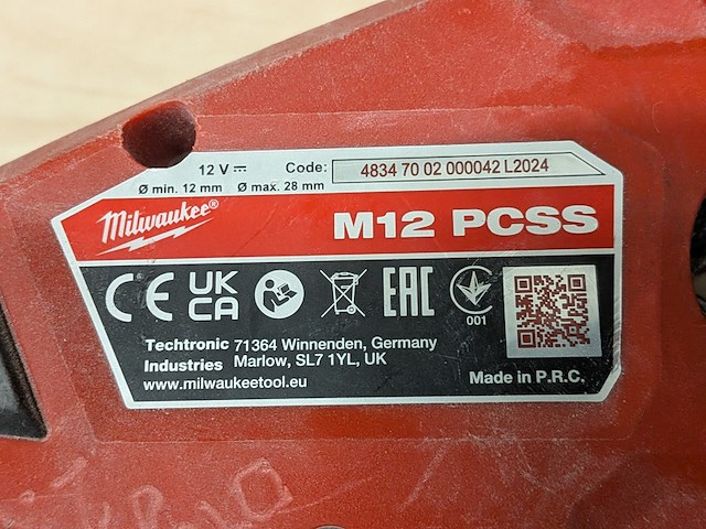 Accu pijpsnijder, milwaukee, m12 pcss, 2025 - afbeelding 5 van  9