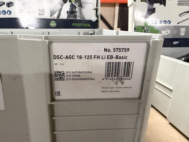 Accu tegelslijper in systainer festool, dsc-agc 18-125 fh li eb-basic - afbeelding 7 van  8