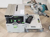 Accu zaagtafel festool csc sys 50 ebi met digitale instelling, twee accu's, lader en diverse accessoires en... onderdeel van combinatiekavel combinatiekavel festool gereedschappen kavels b013 t/m b016. zaag-en werktafel met afzuiging. - afbeelding 1 van  5