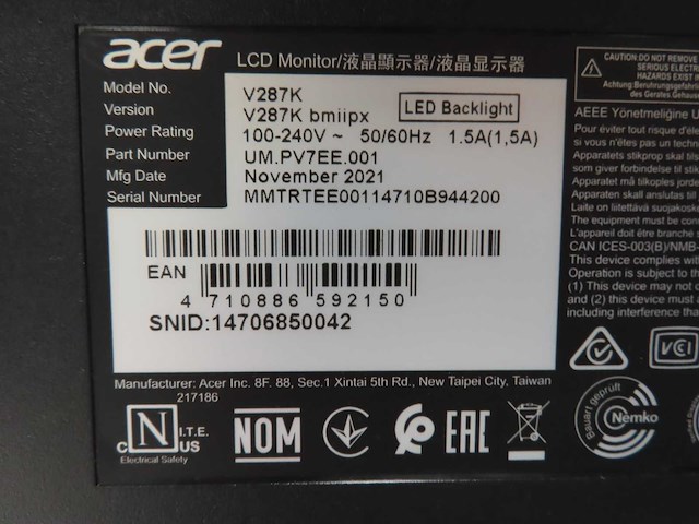 Acer - v287k - monitor - afbeelding 2 van  2