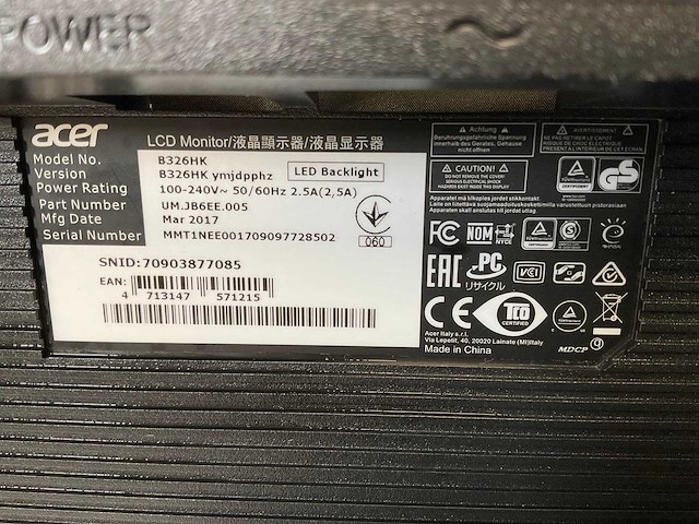 Acer (b326hk) 32”, 3840x2160 (uhd) ips monitor - afbeelding 5 van  7