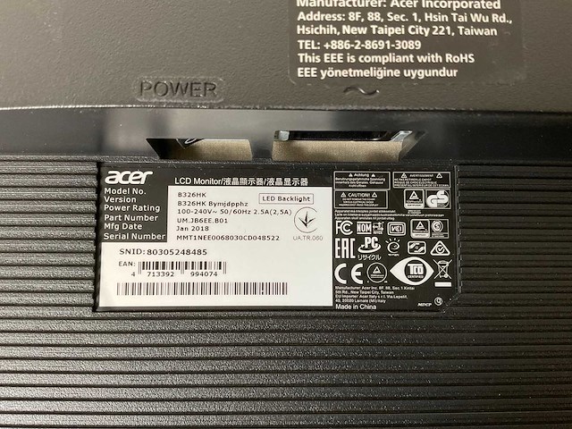 Acer (b326hk) 32”, 3840x2160 (uhd) ips monitor - afbeelding 6 van  6