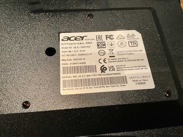 Acer dwx1842 beamer met scherm - afbeelding 5 van  5