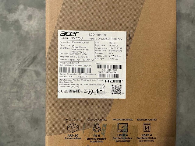 Acer nitro xv275u monitor - afbeelding 4 van  5