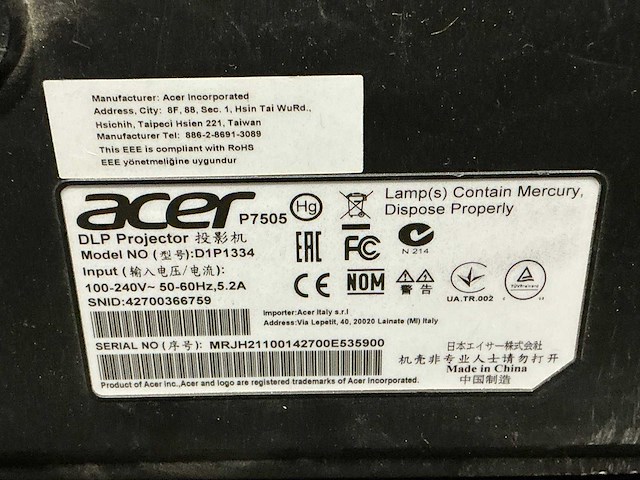 Acer p7501 beamer (2x) - afbeelding 2 van  10