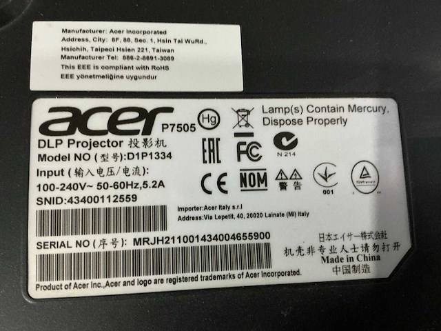 Acer p7501 beamer - afbeelding 8 van  8