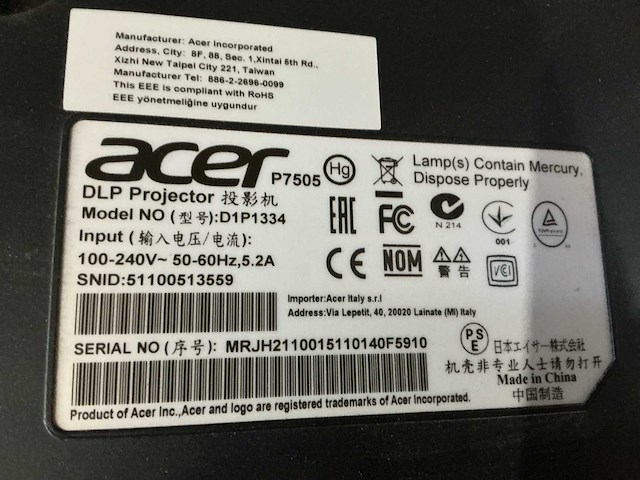 Acer p7501 beamer - afbeelding 8 van  8