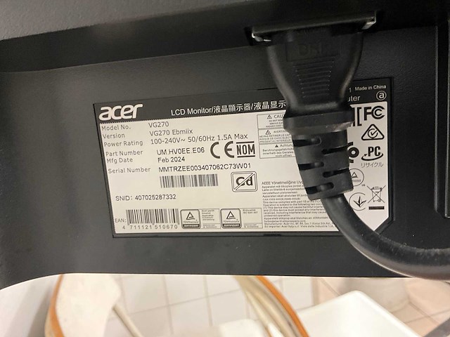 Acer vg270 monitor - afbeelding 3 van  3