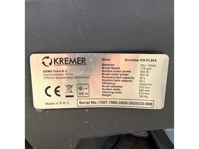 Achterloop schrob- zuigmachine, kremer, scrubber kr-fl50a, grijs, nieuwe batterijen - afbeelding 6 van  9