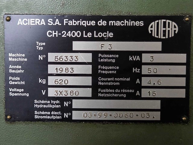 Aciera - 1983 - f3 - gereedschapsfreesmachine - afbeelding 9 van  24