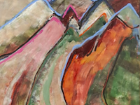 Acryl op doek, maya wildevuur, abstract / landschap, 1998