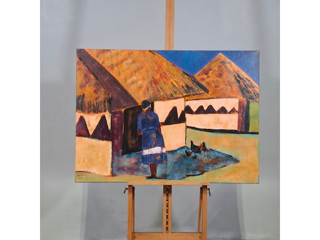 Acryl op doek, maya wildevuur, afrikaans dorp - afbeelding 2 van  7