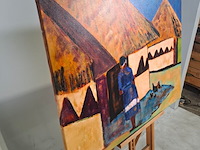 Acryl op doek, maya wildevuur, afrikaans dorp - afbeelding 5 van  7