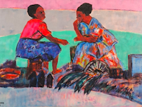 Acryl op doek, maya wildevuur, afrikaanse vrouwen