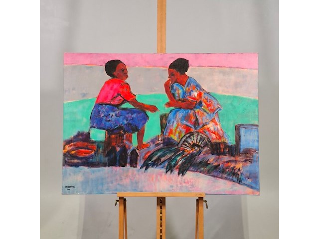 Acryl op doek, maya wildevuur, afrikaanse vrouwen - afbeelding 2 van  8