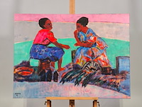 Acryl op doek, maya wildevuur, afrikaanse vrouwen - afbeelding 2 van  8